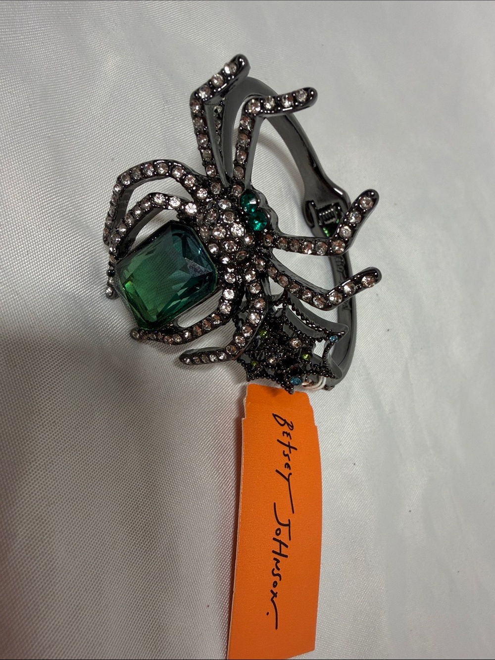 Betsey Johnson Gunmetal Bracelet with Green and Clear Crystals